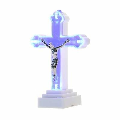 Krzyżyk Krzyż LED figurka na grób wkład 13cm plus Baterie