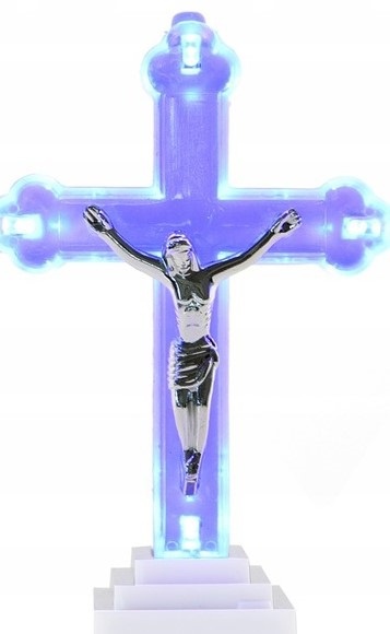 Krzyżyk Krzyż LED figurka na grób wkład 13cm plus Baterie
