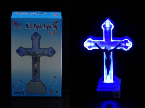Krzyżyk Krzyż LED figurka na grób wkład 13cm plus Baterie