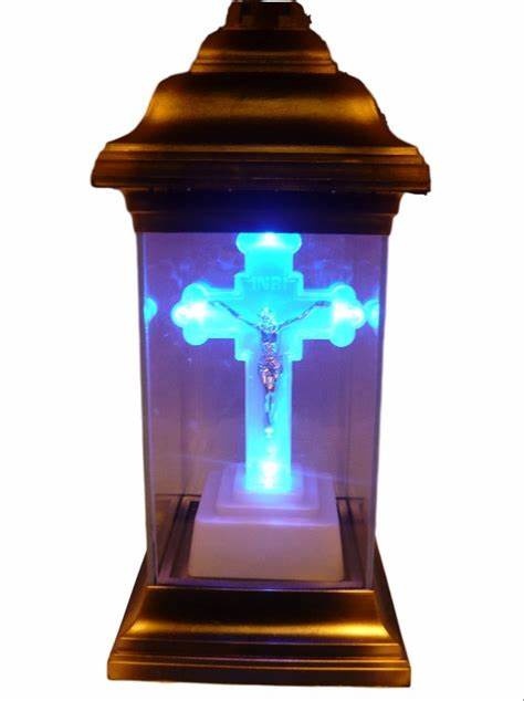 Krzyżyk Krzyż LED figurka na grób wkład 13cm plus Baterie
