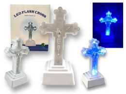Krzyż LED Duży 18 x 9,5cm świecący krzyż WHITE/BLUE do Znicza Stroika