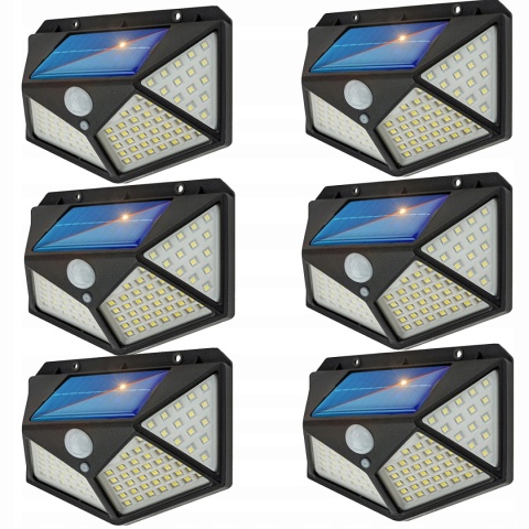 6 x LAMPA SOLARNA 100 LED KINKIET SMD CZUJNIK RUCHU