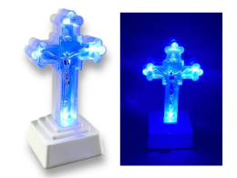 Świecący krzyż LED - Kolor zimna biel/niebieski na Grób Stroik do Znicza