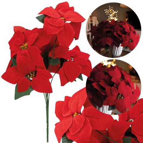 GWIAZDA BETLEJEMSKA 45 cm czerwona bukiet gałązka