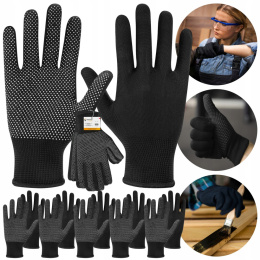 Rękawice antypoślizgowe materiałowe czarne 5 par czarne