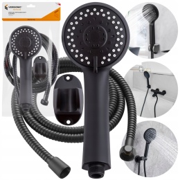 Zestaw prysznicowy natynkowy czarny słuchawka prysznicowa nowoczesna