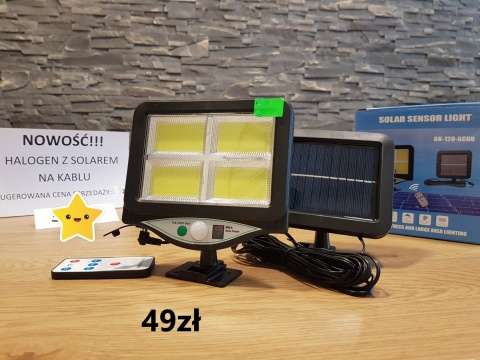 Halogen Solar Lampa 128 LED na kablu 5m + pilot