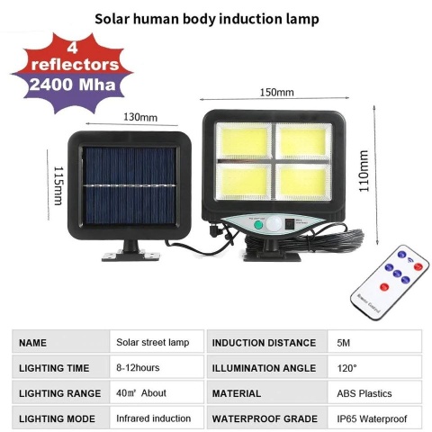 Halogen Solar Lampa 128 LED na kablu 5m + pilot