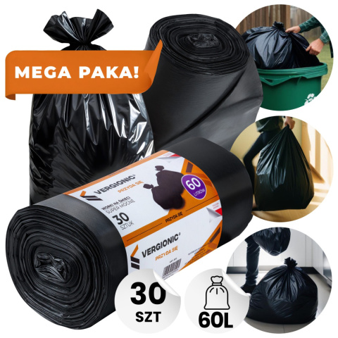 Worki na Śmieci Odpady do Kosza 60L Mocne Grube 30szt Worki na Śmieci Odpady do Kosza 60L Mocne Grube 30szt
