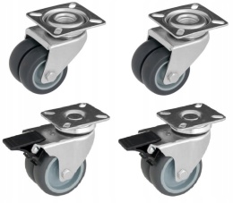 4 x KOŁO 50 mm 80KG KÓŁKO PODWÓJNE TANDEM ZESTAW JEZDNY KÓŁKA NIEBRUDZĄCE CICHE