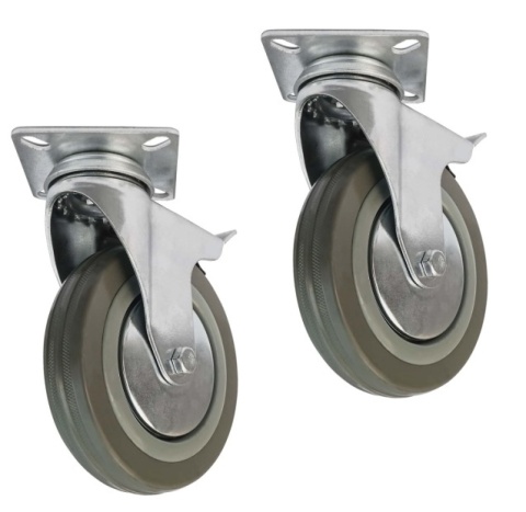 2 xKoło skrętne bez hamulca 75 mm 60 kg szare ciche niebrudzące cynkowane