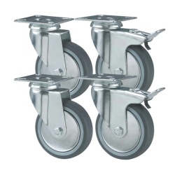 4 x Koło skrętne bez hamulca 75 mm 60 kg szare ciche niebrudzące cynkowane