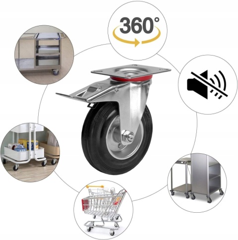 2 x KOŁO OBROTOWE 125mm z Hamulcem , KÓŁKO WÓZKA 5"Uchwyt Mocne