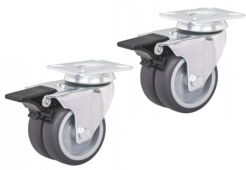 2 x KOŁO SKRETNE Z HAMULCEM 50 mm 70 kg TANDEM ZESTAW NIEBRUDZĄCE CIHCE MOCNE