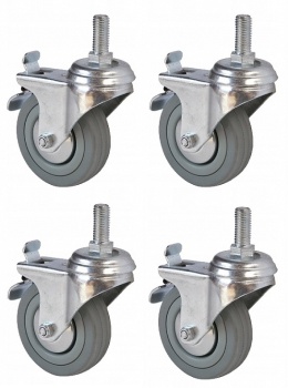 4 x Koło skrętne z hamulcem 50 mm 25 kg Niebrudzące Cynkowane Ciche na Srubę