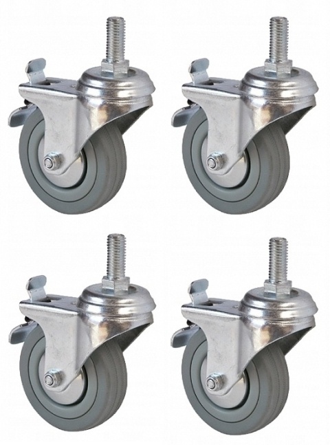 4 x Koło skrętne z hamulcem 50 mm 25 kg Niebrudzące Cynkowane Ciche na Srubę