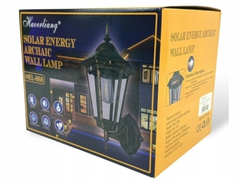 Lampa solarna retro kinkiet LED z czujnikiem ruchu CZARNA