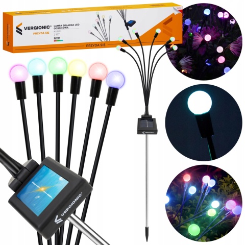 Lampa solarna wbijana 6xLED Kulki RGB Kolorowe 70cm Piękne