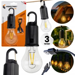 Lampa turystyczna żarówka USB-C Z Karabińczykiem OZDOBA KEMPING POD NAMIOT