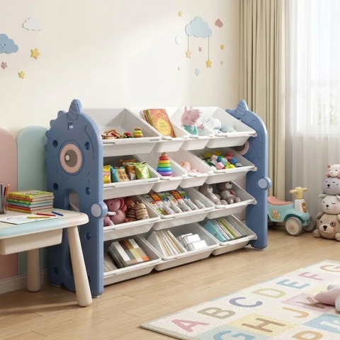 Regał na zabawki książki organizer pojemnik domek dziecięcy dla dziecka wielopoziomowy zestaw 105cm