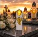 ŚWIECA LED OZDOBNA EFEKT PŁOMIENIA Z ANIOŁKIEM 17,5CM BIAŁA ZŁOTE DODATKI