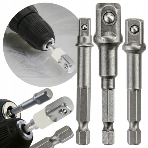 Zestaw nasadek ADAPTERY HEX klucze kpl 3 szt Zestaw nasadek ADAPTERY HEX klucze kpl 3 szt