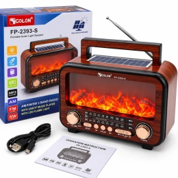 Bezprzewodowy głośnik z radiem AM/FM/SW i panelem słonecznym – efekt płomienia