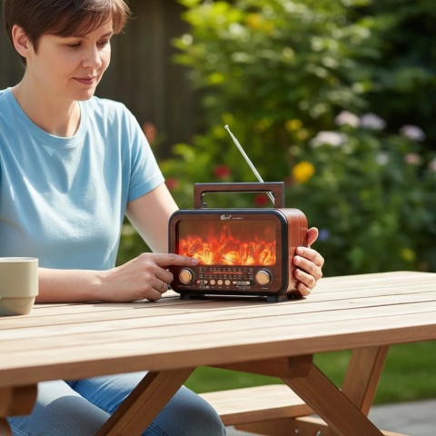 Radio Vintage Retro Solar głośnik z radiem AM/FM/SW i panelem słonecznym – efekt płomienia