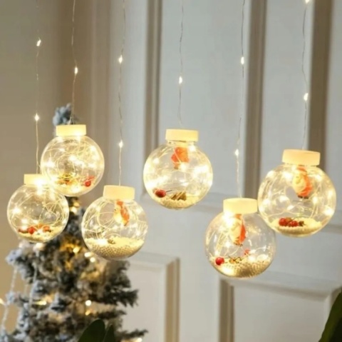 Kurtyna świetlna led girlanda na okno świecące kule mikołaj bombki lampki choinkowe 3m+ pilot