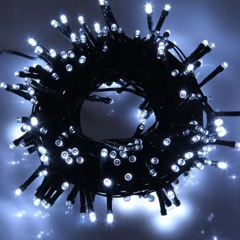 Lampki choinkowe 200 led wewnętrzne programator 8 trybów biały zimny flash 16m