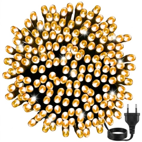 Lampki choinkowe 200 led wewnętrzne programator 8 trybów biały ciepły flash 16m