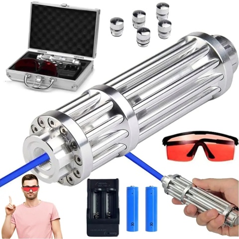 Laser wskaźnik laserowy mocny punktowy niebieski ładowarka nakładki walizka zestaw ASG