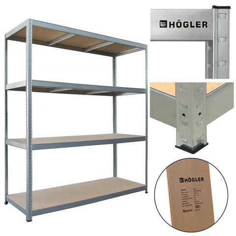 Regał metalowy magazynowy garażowy srebrny 4 półki 1200kg 180x160x60