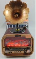 Retro Radio Kominek Vintage z Gramofonem Solar BT Drewno Złote USB MP3