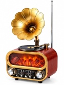 Retro Radio Kominek Vintage z Gramofonem Solar BT Drewno Złote USB MP3