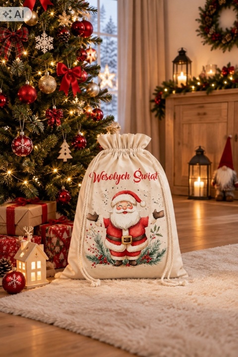 Świąteczny worek wór na prezenty prezent mikołaja ozdoba świąteczna 47cm