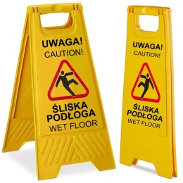Tablica ostrzegawcza dwustronna żółta potykacz uwaga śliska podłoga OUTLET