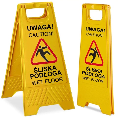 Tablica ostrzegawcza dwustronna żółta potykacz uwaga śliska podłoga OUTLET
