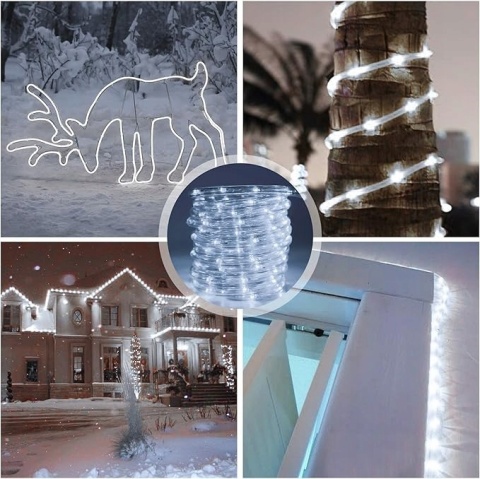 Wąż świetlny zewnętrzny led lampki biały zimny ip44 10m