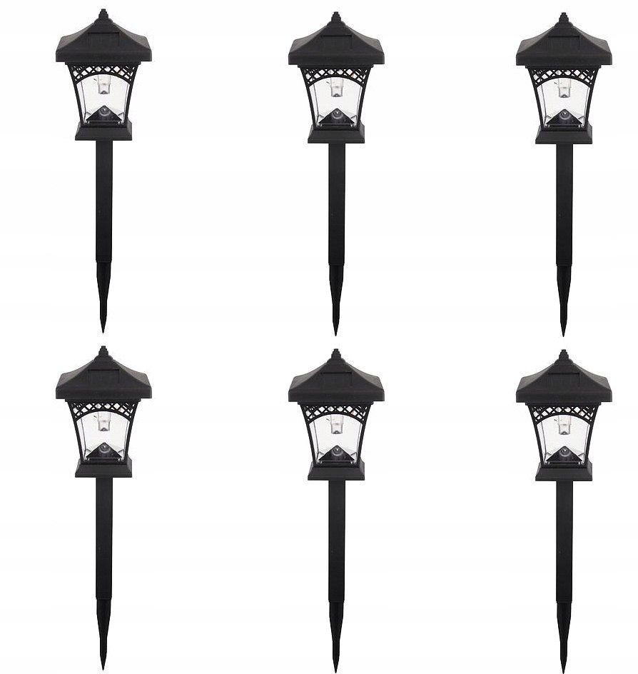 6x LAMPA SOLARNA LED OGRODOWA WBIJANA SŁUPEK LATARNIA LATARENKA ŻARÓWKA Kolor czarny