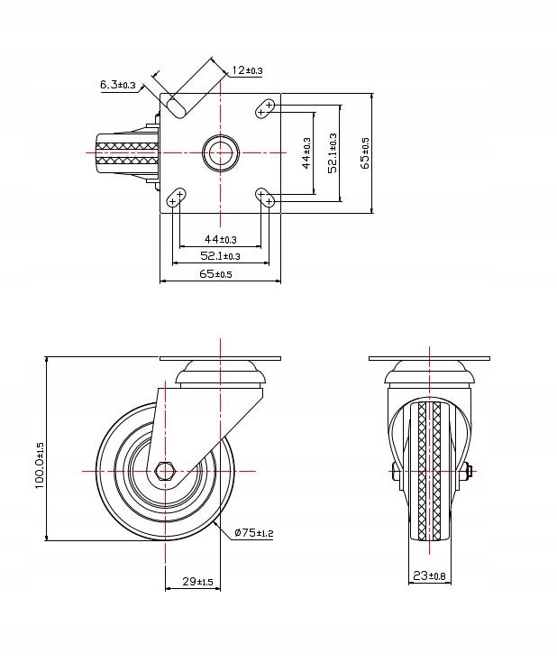 Koło skrętne bez hamulca Zestawykolowe 75 mm 50 kg szare Kod producenta 3053-75