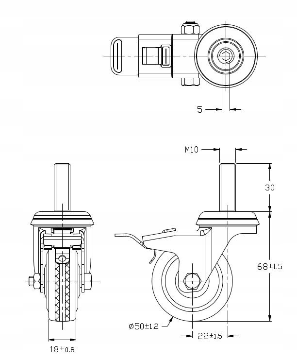 Koło skrętne z hamulcem Zestawykolowe 50 mm 25 kg szare EAN (GTIN) 5903991491312
