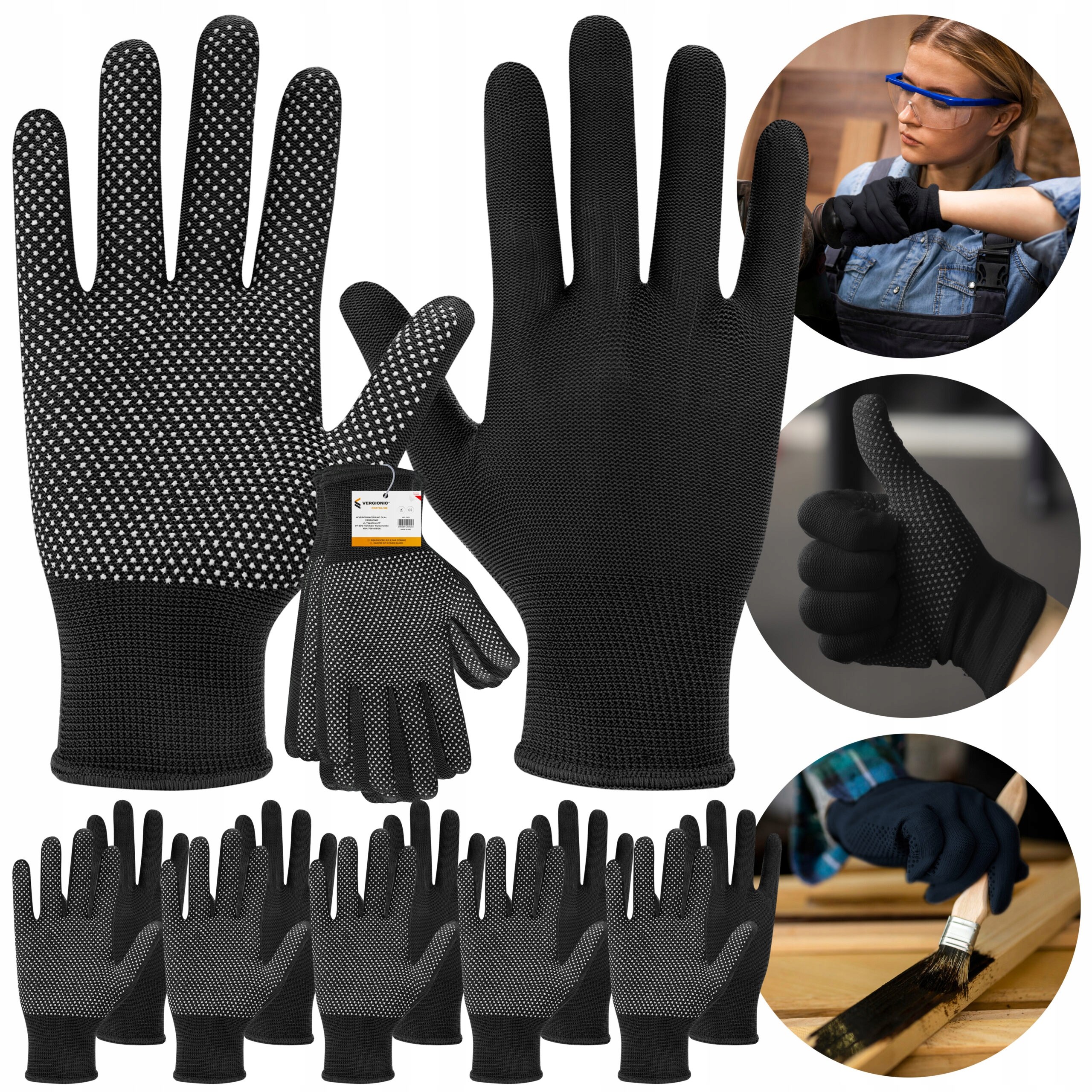 Rękawice antypoślizgowe materiałowe niebieskie 5 par czarne Rozmiar uniwersalne