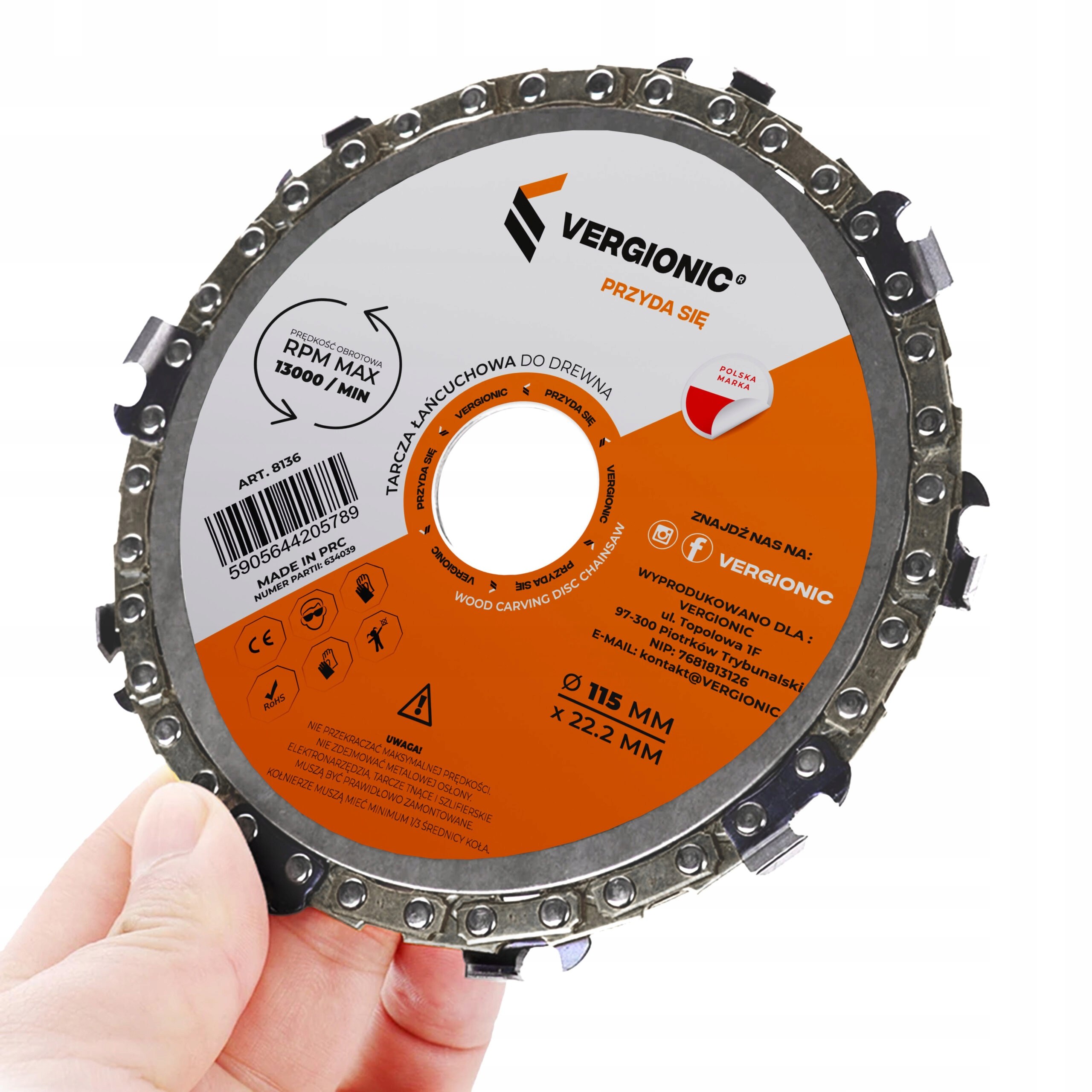 TARCZA DO DREWNA ŁAŃCUCHOWA 115 MM DO SZLIFIERKI KĄTOWEJ CIĘCIA ŁAŃCUCH Marka Vergionic