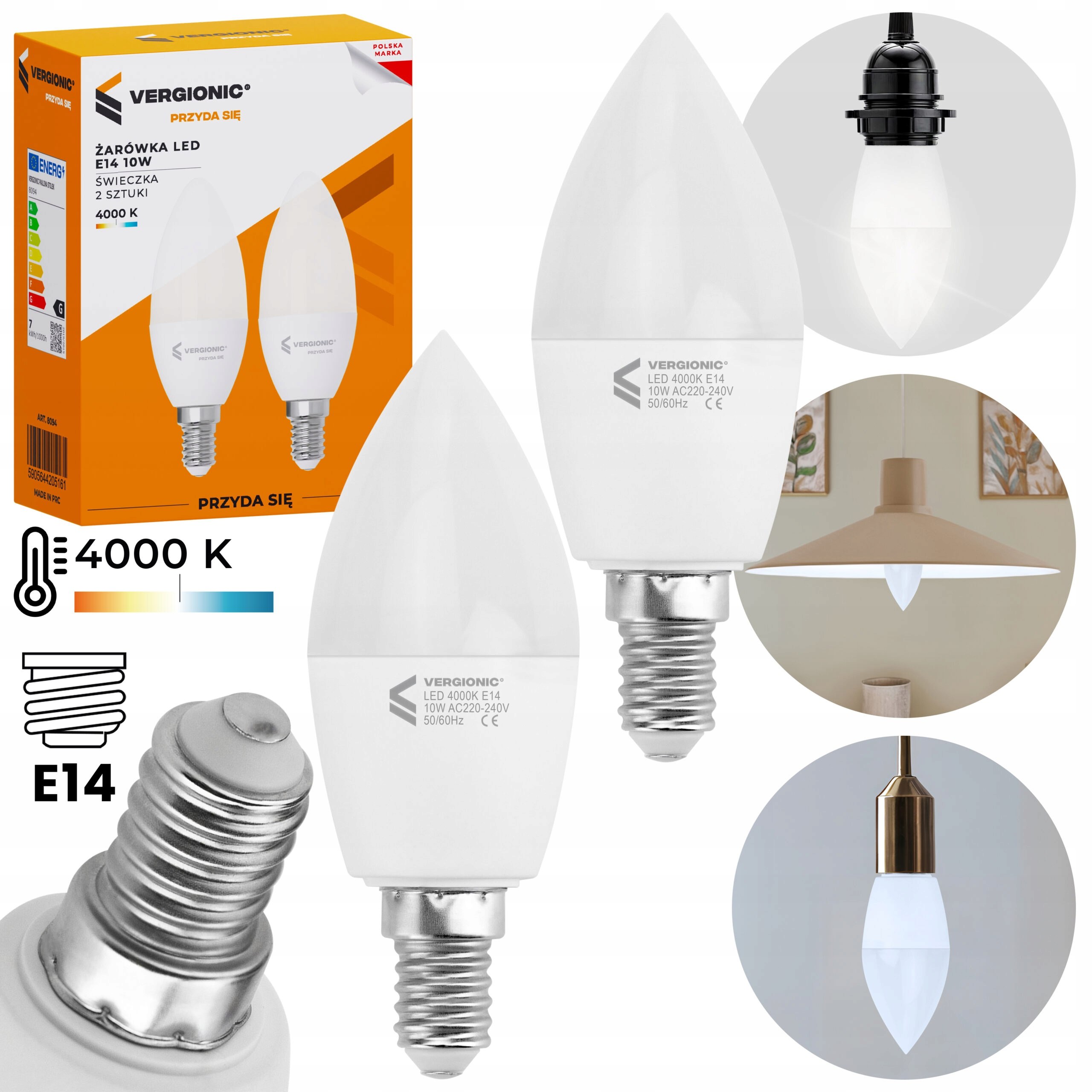 ŻARÓWKA LED E14 10W 4000K ŚWIECZKA 2 SZT Marka Vergionic